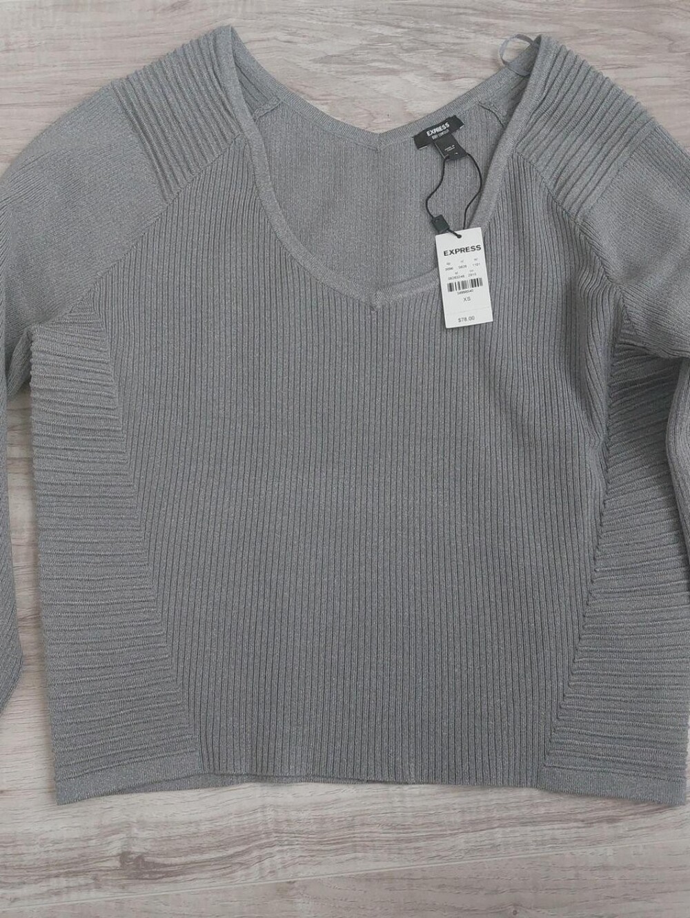 Express Gray Ribbed V-Neck Sweater - Picture 2 of 7